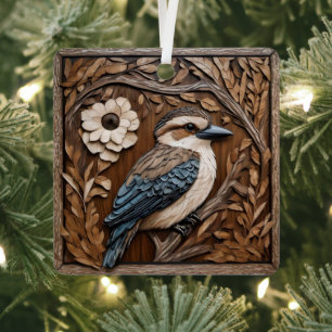 Kookaburra Serenade: Een Houtprint Tribute, Metalen Ornament