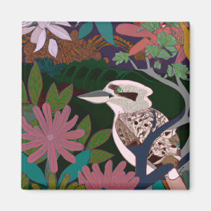 Kookaburra Tropical Bird Planten flower Ma Magneet