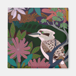 Kookaburra Tropical Bird Planten flower Ma Magneet