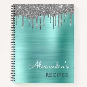 Kookboek Recept Blauwgroen Aqua Blue Silver Glitte Notitieboek