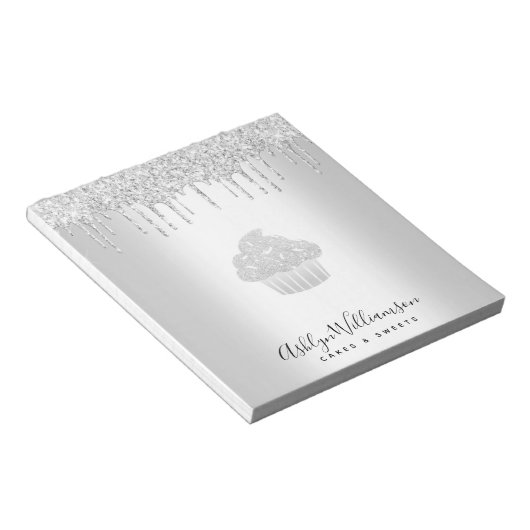 Kookcake bakkerij Chef Silver Glitter Drives Notitieblok (Schuin)