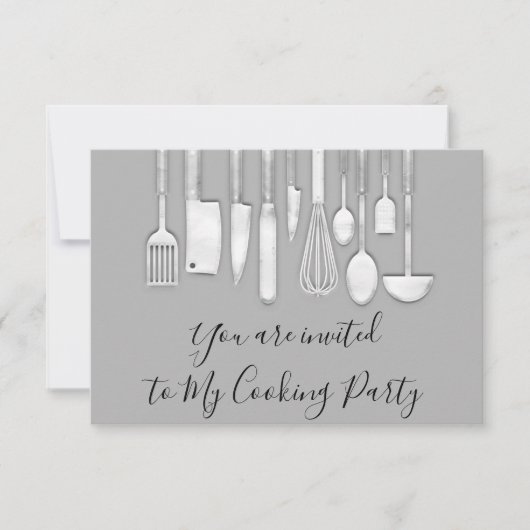 Kookfeest Chef Gouden Keuken Grijs Zilver Kaart (Voorkant)