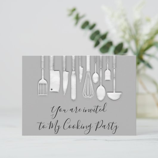 Kookfeest Chef Gouden Keuken Grijs Zilver Kaart (Staand voorkant)