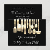 Kookfeest Chef Gouden Keuken Zwart Modern Kaart (Voorkant / Achterkant)