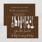 Kookfeest Chef Keuken Restaurant Bruin Zilver Kaart (Voorkant / Achterkant)