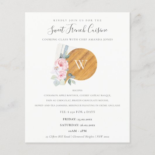 Kookklasse Blush Chopping Board Floral Bakery Flyer (Voorkant)