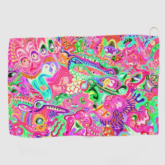 Kookpan met kleurrijke gemengde abstracte monsters golfhanddoek (Horizontaal)