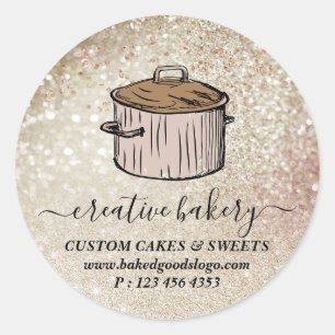 Kookpot goud getextureerd ronde sticker