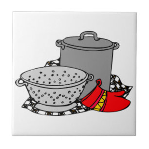Kookpotten en strainer tegeltje