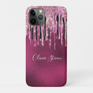 Kookroze zwarte druppels glittermonogram iPhone 11 pro hoesje