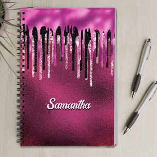 Kookroze zwarte druppels glittermonogram notitieboek