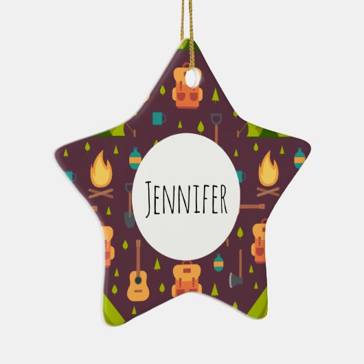 Kool Camping Pattern Outdoory Design Keramisch Ornament (Rechts)