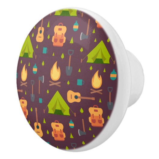 Kool Camping Pattern Outdoory Design Keramische Knop (Rechts)
