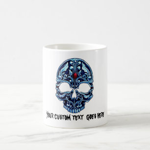 Kool cartoon tattoo symbool blauwe metalen schedel koffiemok