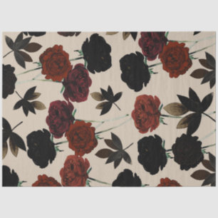 Kool Donker Bloemig Rood & Zwart Beige Botanisch Tissuepapier