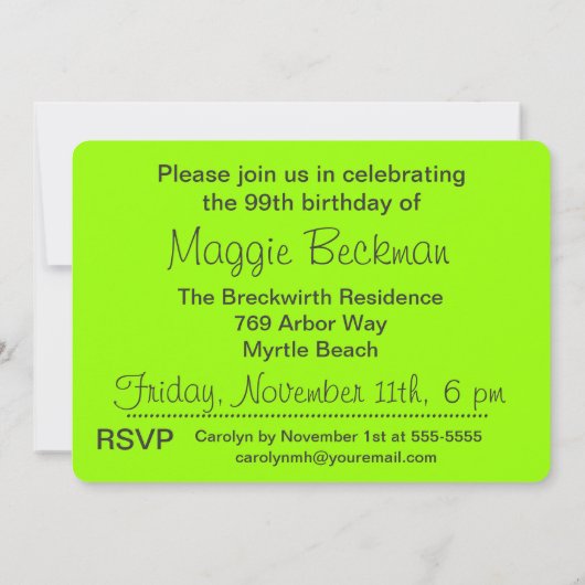 Kool en Limoen Aangepaste 99e verjaardag uitnodigi Kaart (Achterkant)