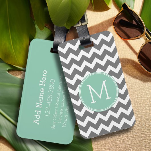 Kool en mint Groene Chevrons Aangepast monogram Bagagelabel