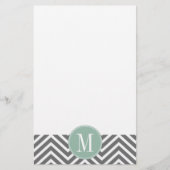 Kool en mint Groene Chevrons Aangepast monogram Briefpapier (Voorkant)