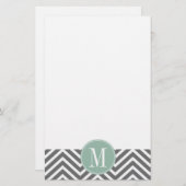 Kool en mint Groene Chevrons Aangepast monogram Briefpapier (Voorkant / Achterkant)