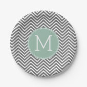 Kool en mint Groene Chevrons Aangepast monogram Papieren Bordje (Voorkant)