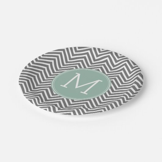Kool en mint Groene Chevrons Aangepast monogram Papieren Bordje (Gekanteld)