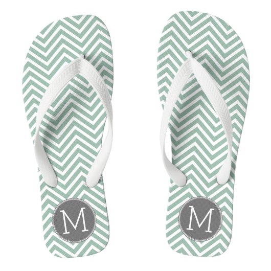 Kool en mint Groene Chevrons Aangepast monogram Teenslippers (Voetbed)