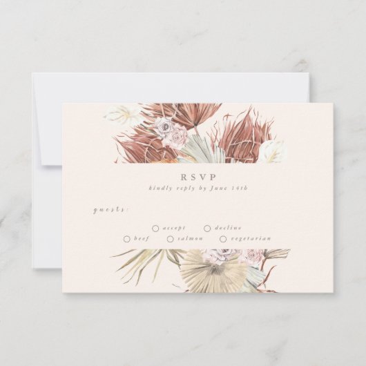 Kool en room | Pampas Grass Floral Wedding RSVP Kaartje (Voorkant)