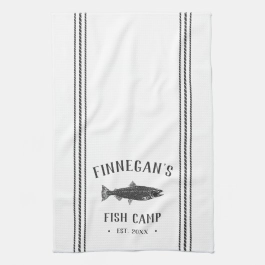 Kool en witte bijtende viskamp op maat theedoek (Verticaal)