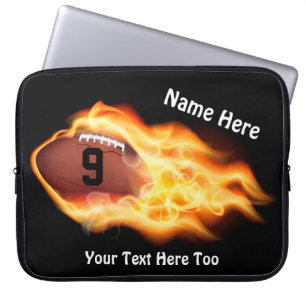 Kool Flaming Football Laptop Hoesje, PERSONALISEER Laptop Sleeve