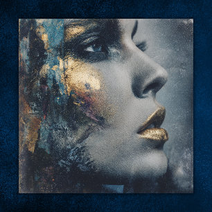 Kool Goud Teal Dramatisch Portret Moderne Kunst Poster