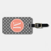 Kool Gray Polka Dot met Coral Monogram Bagagelabel (Voorkant horizontaal)