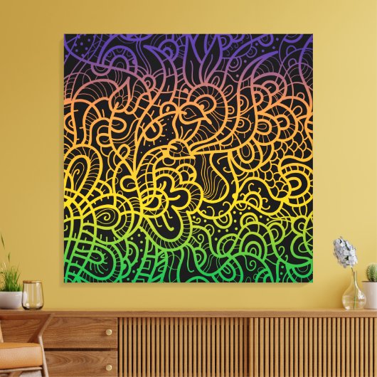 Kool kleurige regenbooghandleiding getekende doodl canvas afdruk (Insitu (Woonkamer))