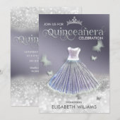 Kool lavender Silver Glitter jurk vlinder Kaart (Voorkant / Achterkant)