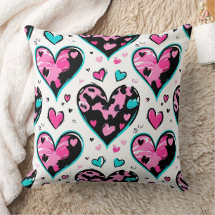 Kool Luipaard Hart Liefde – Roze, Zwart & Turquois Kussen