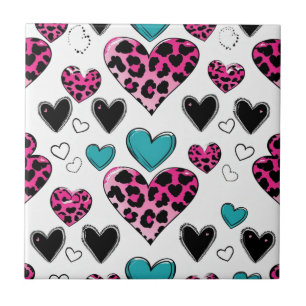 Kool Luipaard Hart Liefde – Roze, Zwart & Turquois Tegeltje
