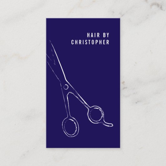 Kool minimalistisch blauw witte schaar haarlijst visitekaartje (Voorkant)