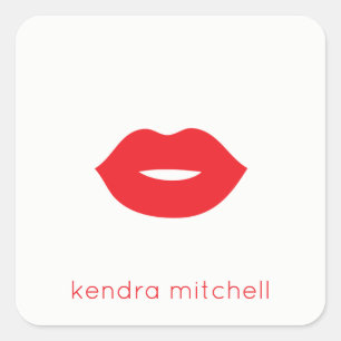 Kool Minimalistisch Rood Lippen Logo Make-up Artie Vierkante Sticker