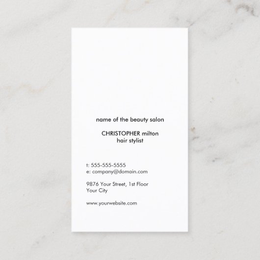 Kool minimalistisch zwart-witschaarste haarlijst visitekaartje (Achterkant)