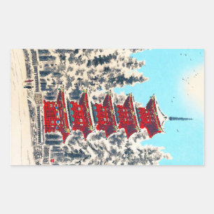 Kool-oosterse japanese kernoorse garnalenkunst rechthoekige sticker