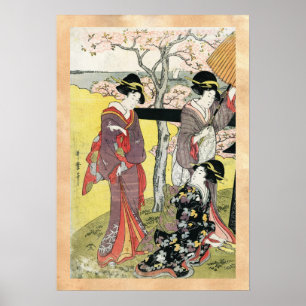 Kool-oosterse japanse klassieke geisha lady art. poster