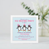 Kool Penguin Ice Skating Birthday Party Invitation Kaart (Staand voorkant)