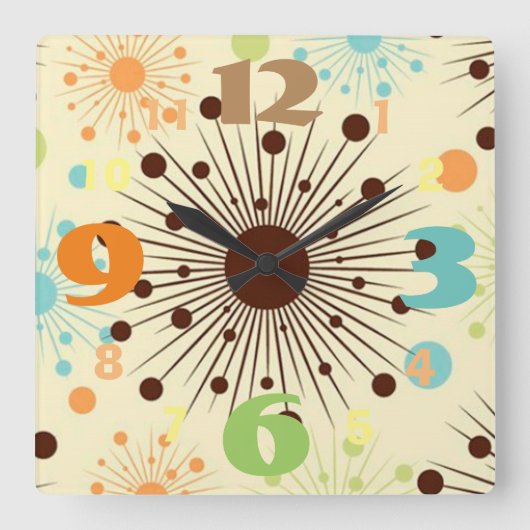 Kool Retro 50-ontwerpwandklok Vierkante Klok (Voorkant)