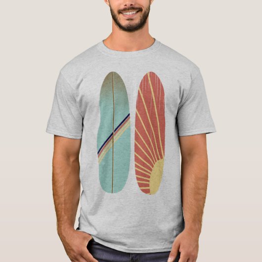 Kool Retro blauw en rood surfbord T-shirt (Voorkant)