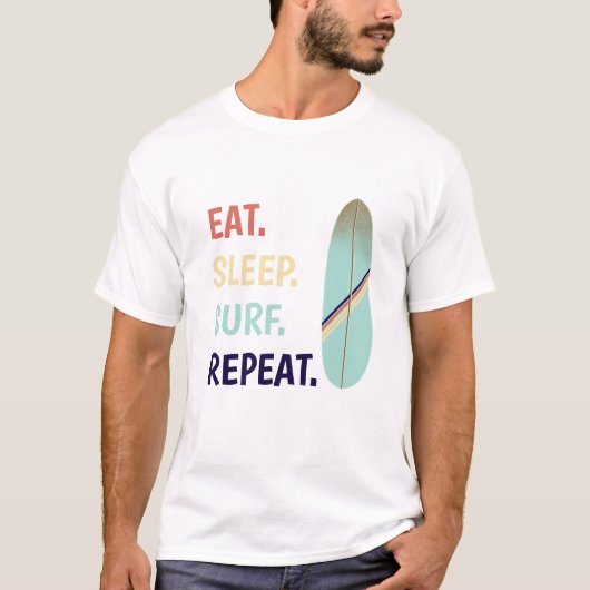 Kool Retro blauw surfplansurfer T-shirt (Voorkant)