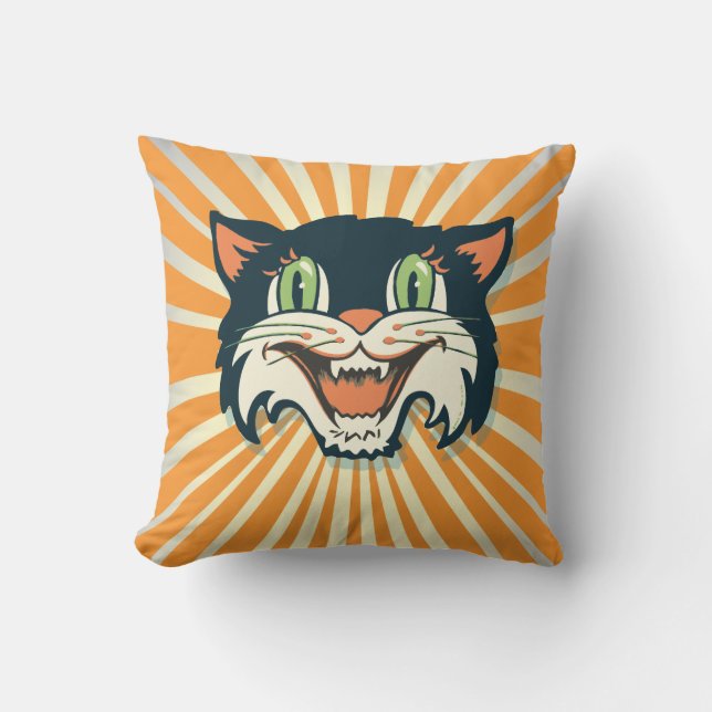 Kool Retro  Halloween Cat Pillow Kussen (Voorkant)