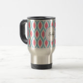 Kool retro monogram siergeometrische curve Ikat Reisbeker (Voorkant links)