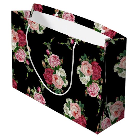 kool Rozen-zwarte achtergrond Groot Cadeauzakje (Achterkant Gekanteld)