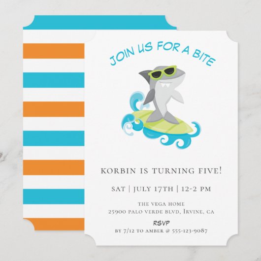 Kool Surfende Shark Birthday Party Kaart (Voorkant / Achterkant)