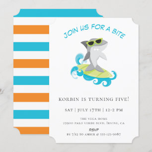 Kool Surfende Shark Birthday Party Kaart