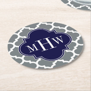 Kool, wat Marokkaans #5 marinemonogram 3 Initiaal Ronde Kartonnen Onderzetter
